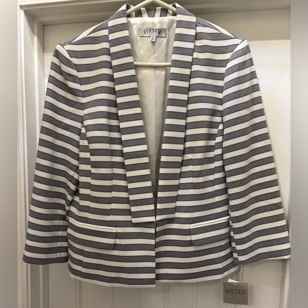 Kasper Gray and White Striped Jacket